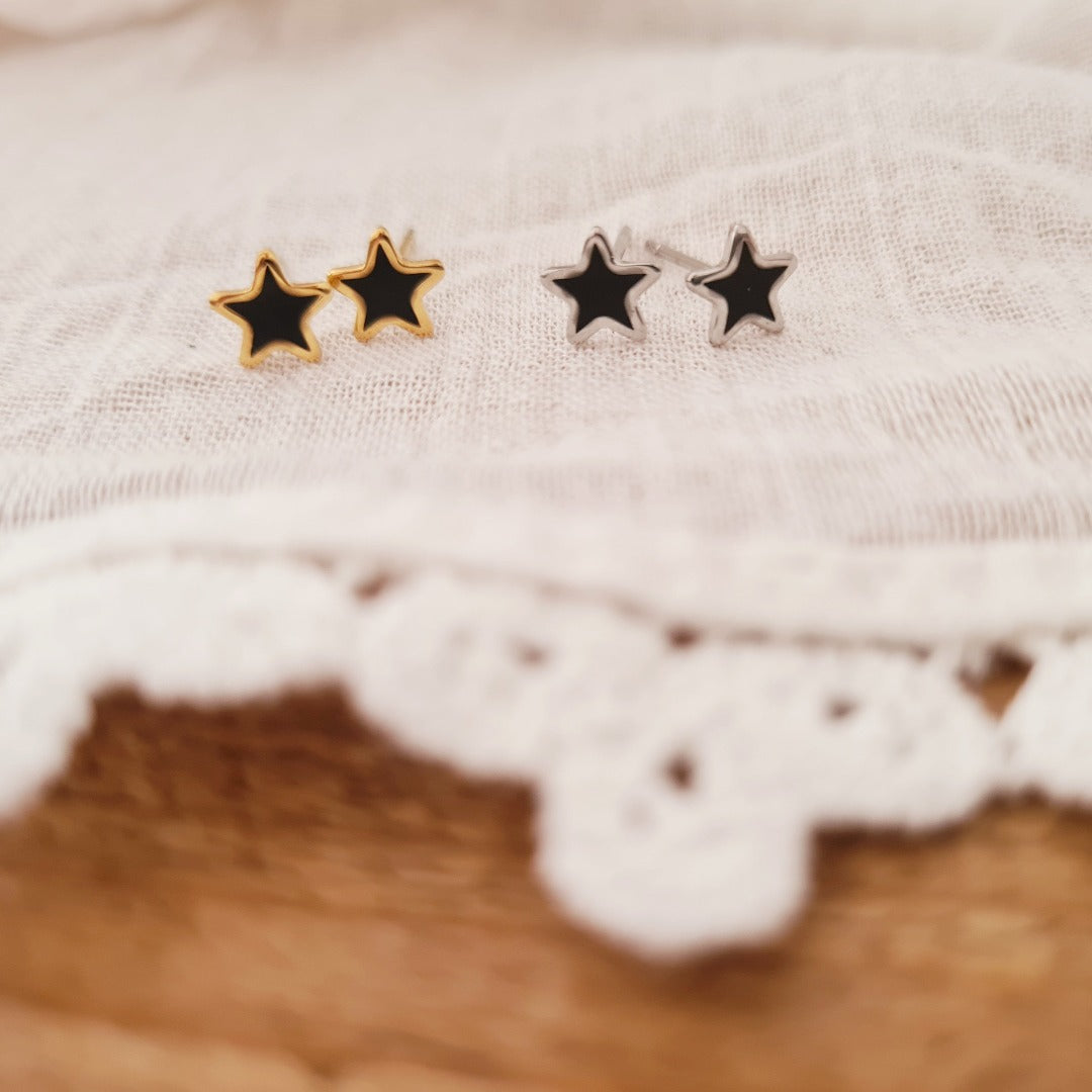 Zilveren stekertjes stervorm stainless steel met zwarte kern