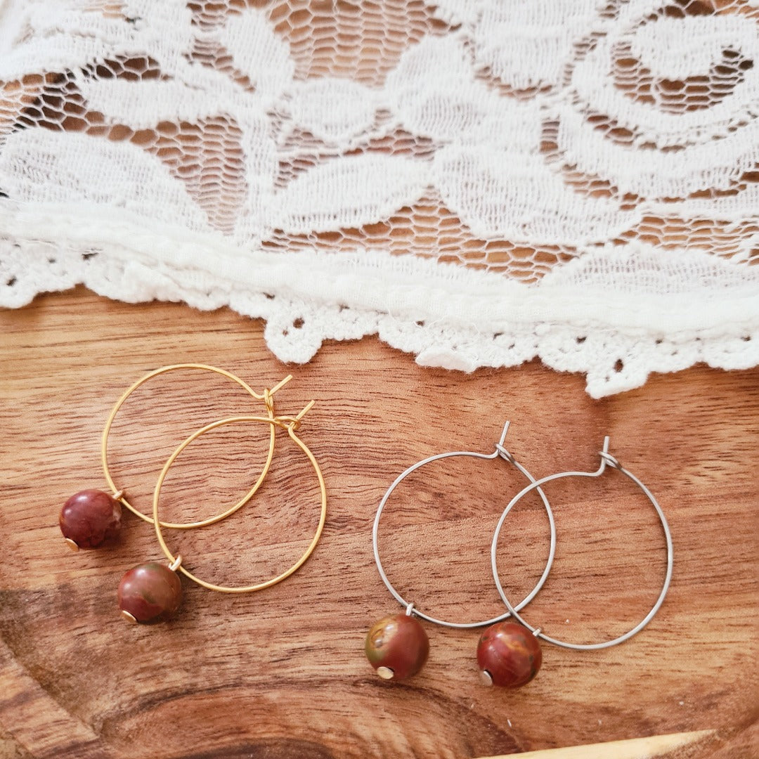 Stainless steel ringen in goud met bordeaux Picasso jaspis steen