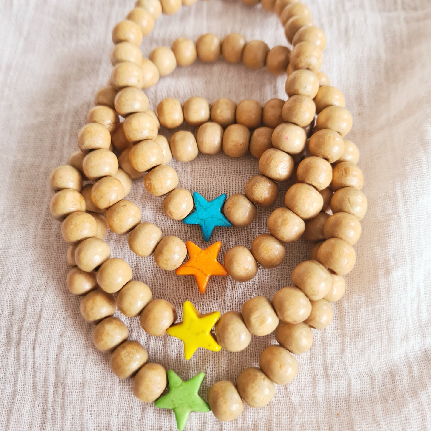 Sieradenset met houten armband en oorringen met keramieken ster (4 kleuren)