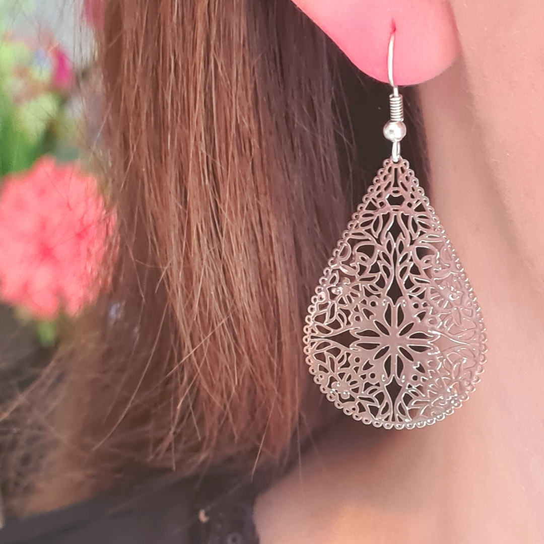 Bohemian look grote druppel oorbel zilver