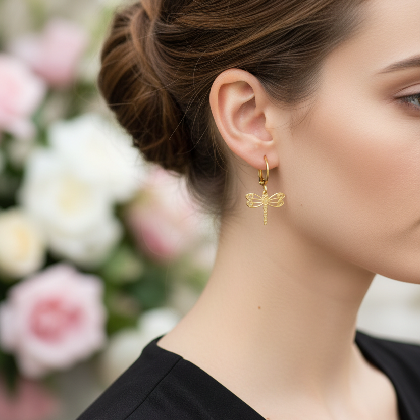 Gouden libelle oorbellen - nieuwe poging