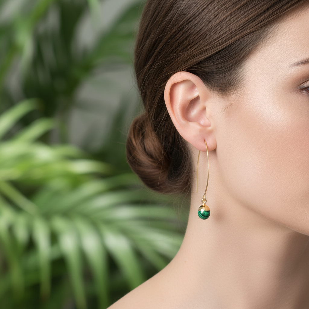 Gouden oorbellen met malachiet - correct