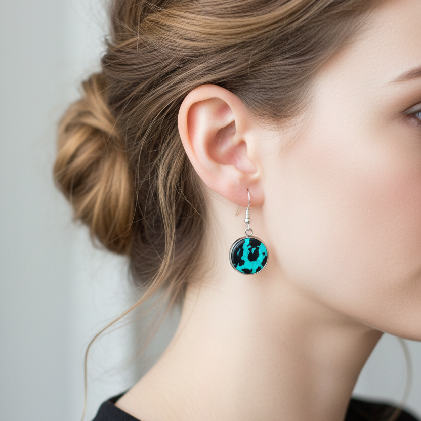 Kleine ronde turquoise leopard print oorbellen - geen girafnek geen oog