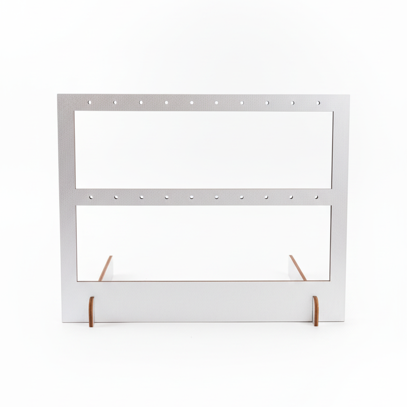 zilveren oorbellenrek, 2 rijen, houten voet, leeg display voor oorbellen opslag