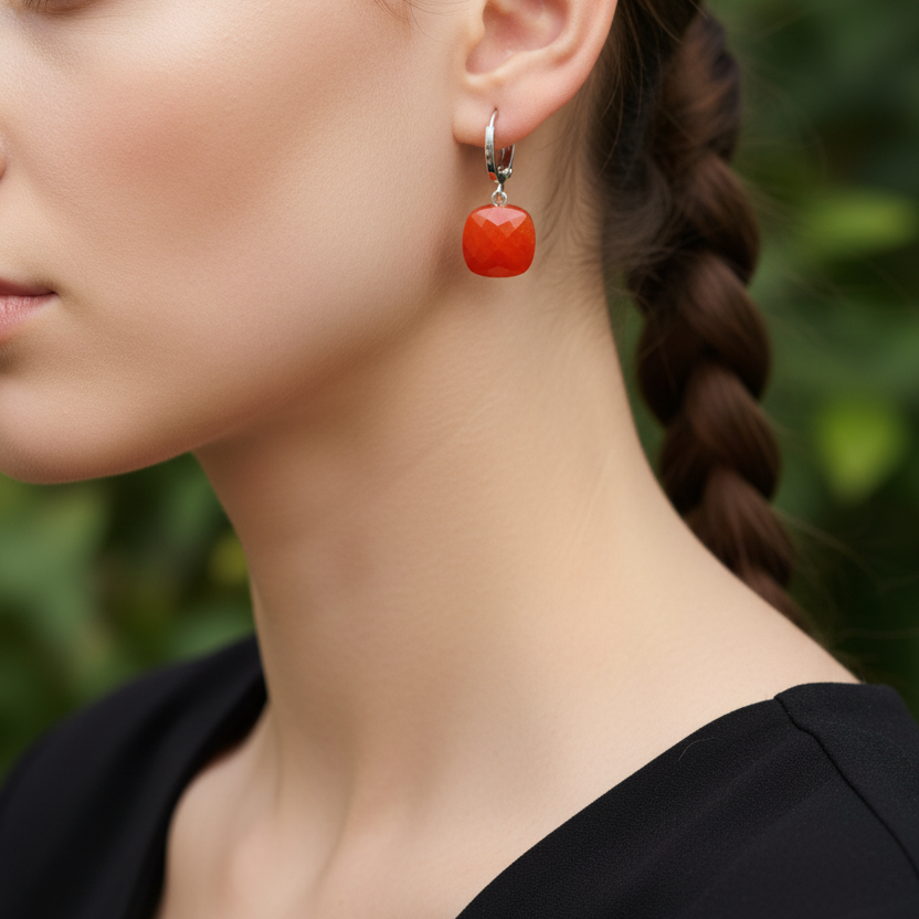 Orange cushion earring - small, no eye