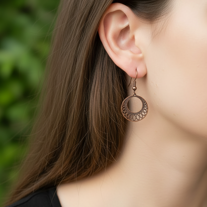 Rose gold crescent earring - darker tone