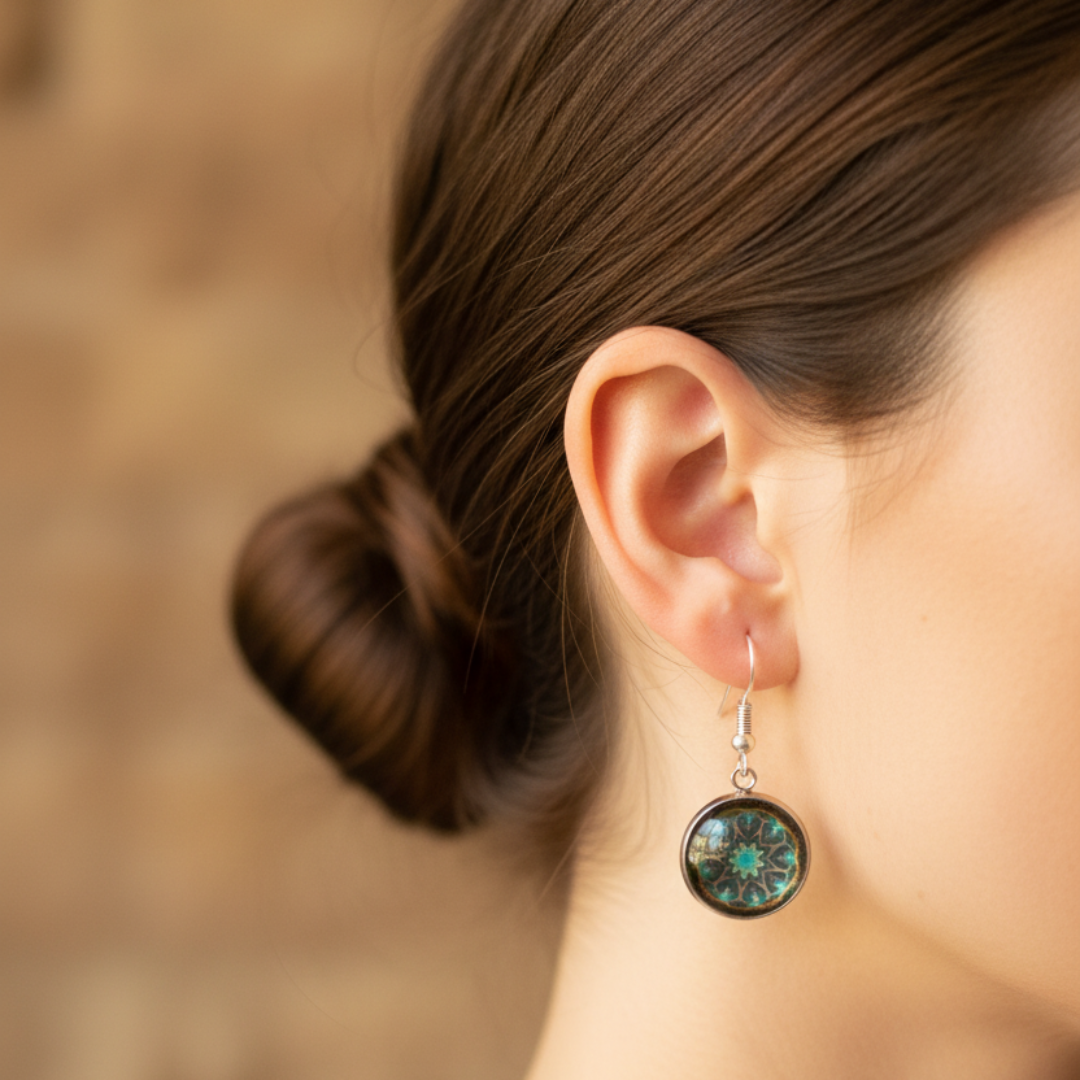 Turquoise mandala oorbellen profiel