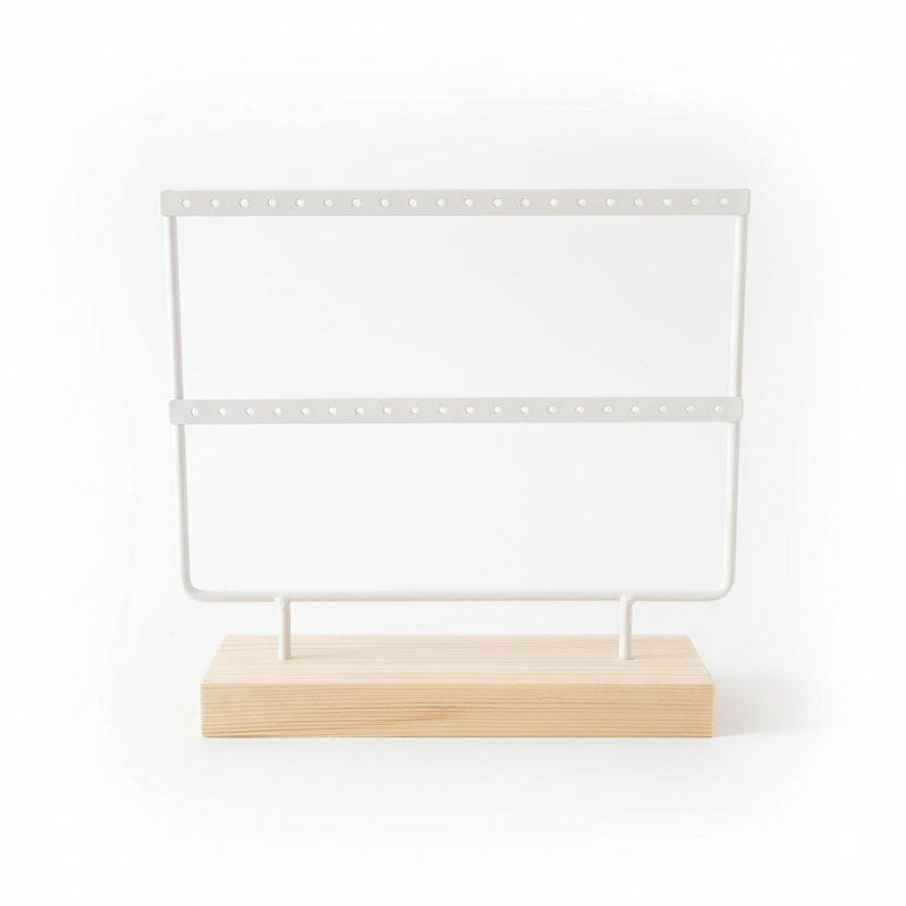 Wit oorbellenrek met houten voet, 2 rijen, leeg display voor oorbellen opslag