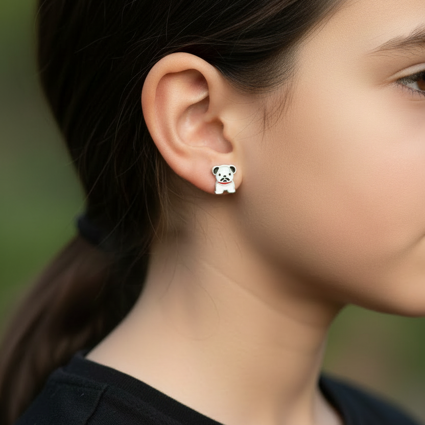 Zilveren kinderoorbellen met hondje - gecropte versie zonder oog