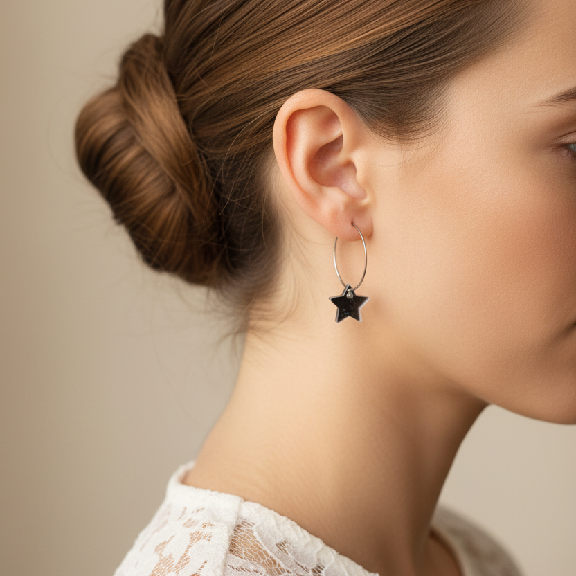 Zilveren ster oorbellen zijkant