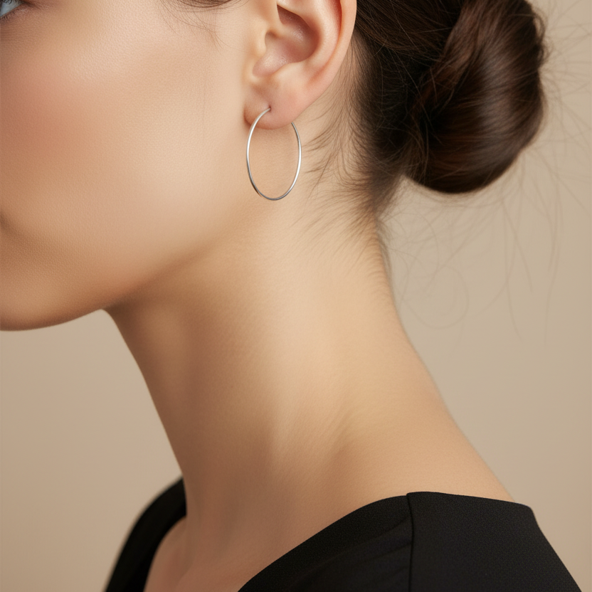 Zilverkleurige basis ringoorbel - dunnere draad met knot