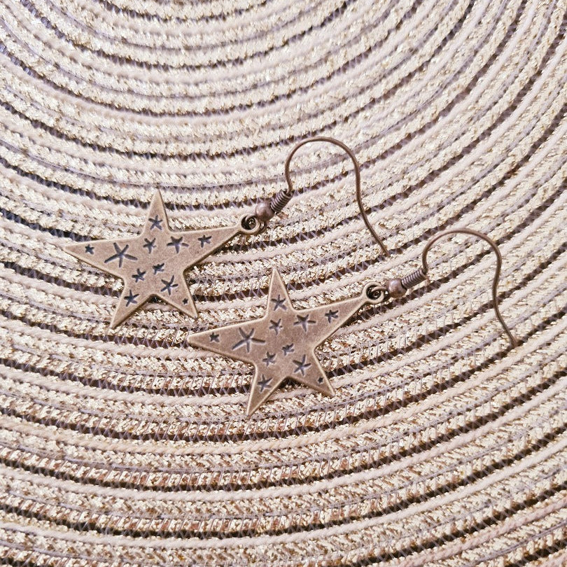 Bronzen ster oorbellen met haaksluiting, productfoto