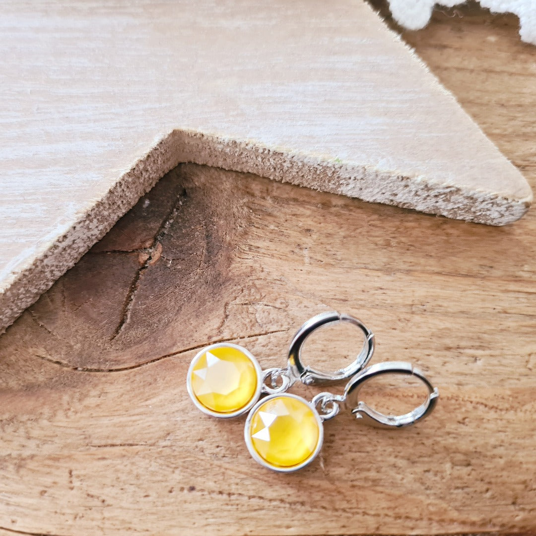 Zilverkleurige ringetjes met okergele steen