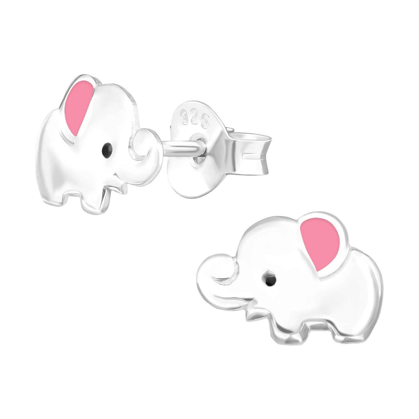 Zilveren kinderoorbellen met olifant en roze oor van 925 sterling zilver