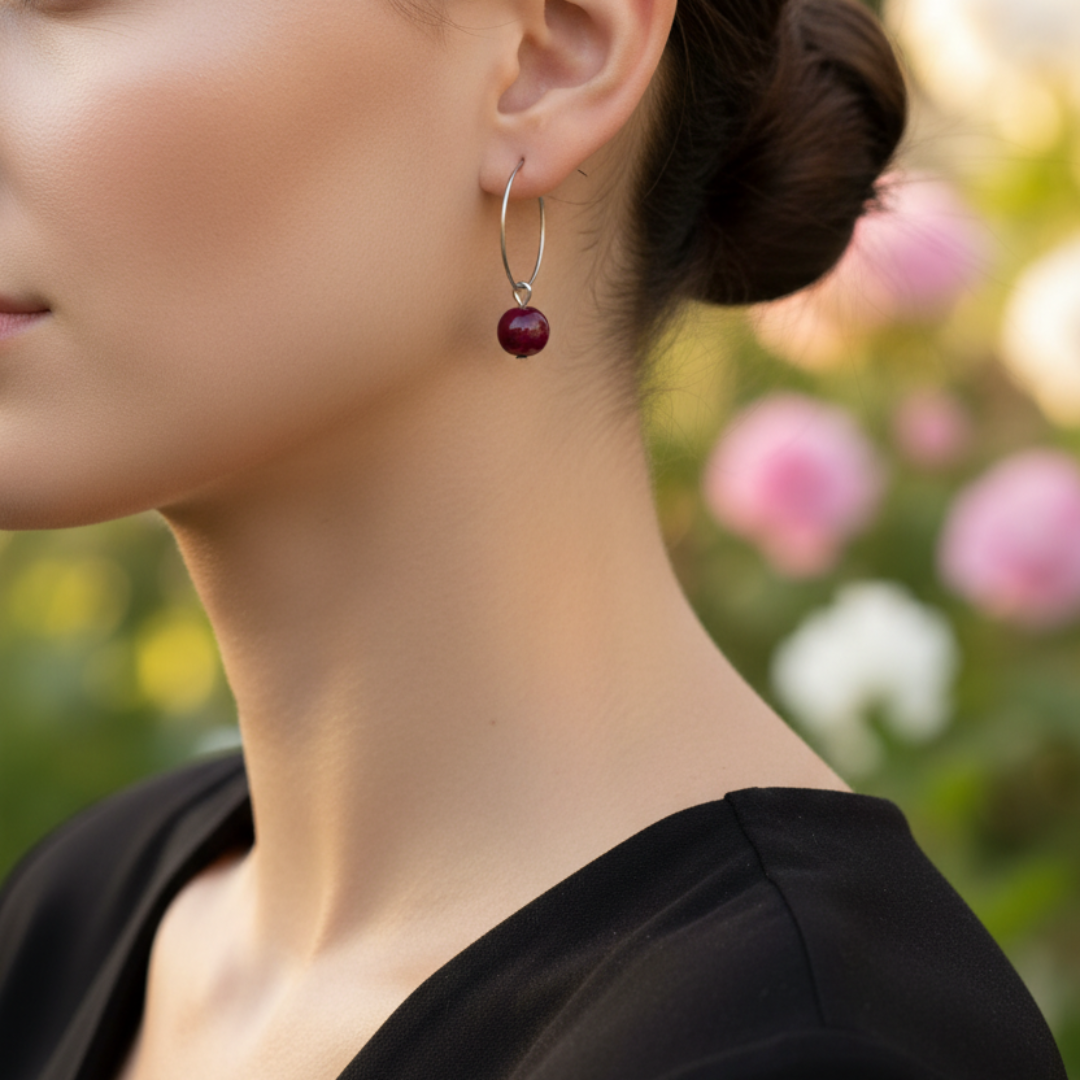 Bordeaux oorbellen zilverkleurig lichtgewicht duurzaam