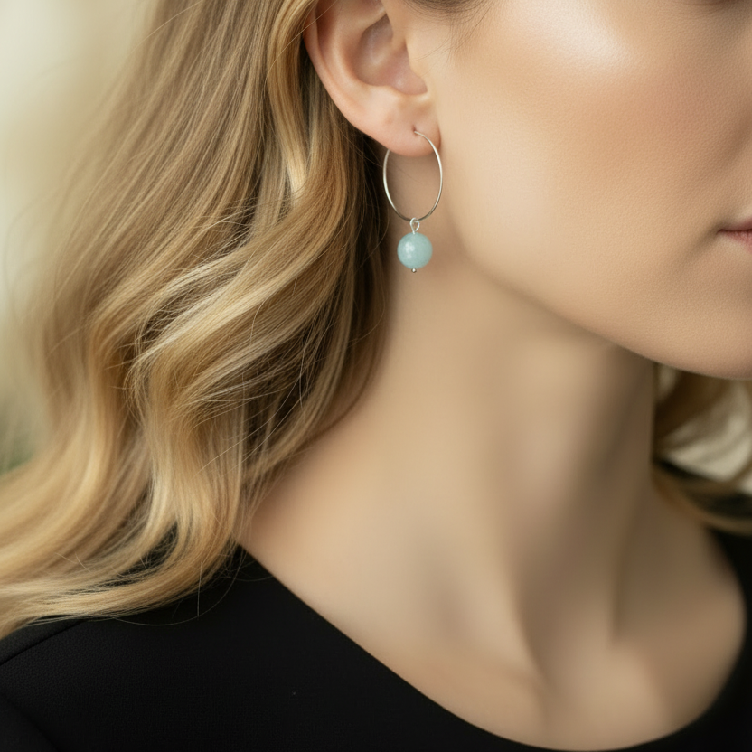 Zilveren aquamarijn ringetjes stainless steel