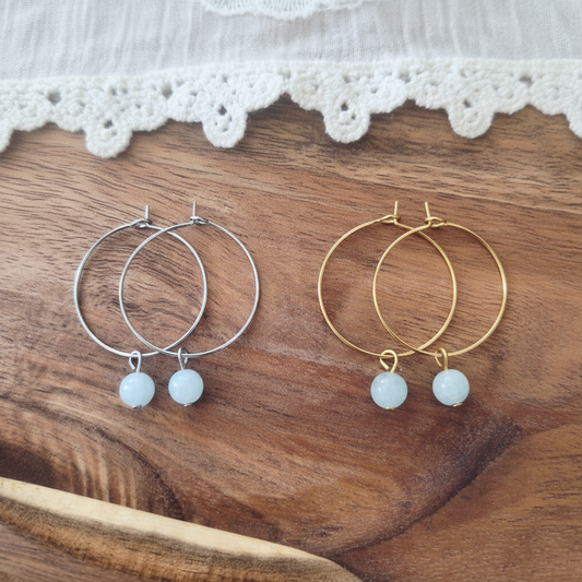 Aquamarijn oorbellen goud zilver samen stainless steel