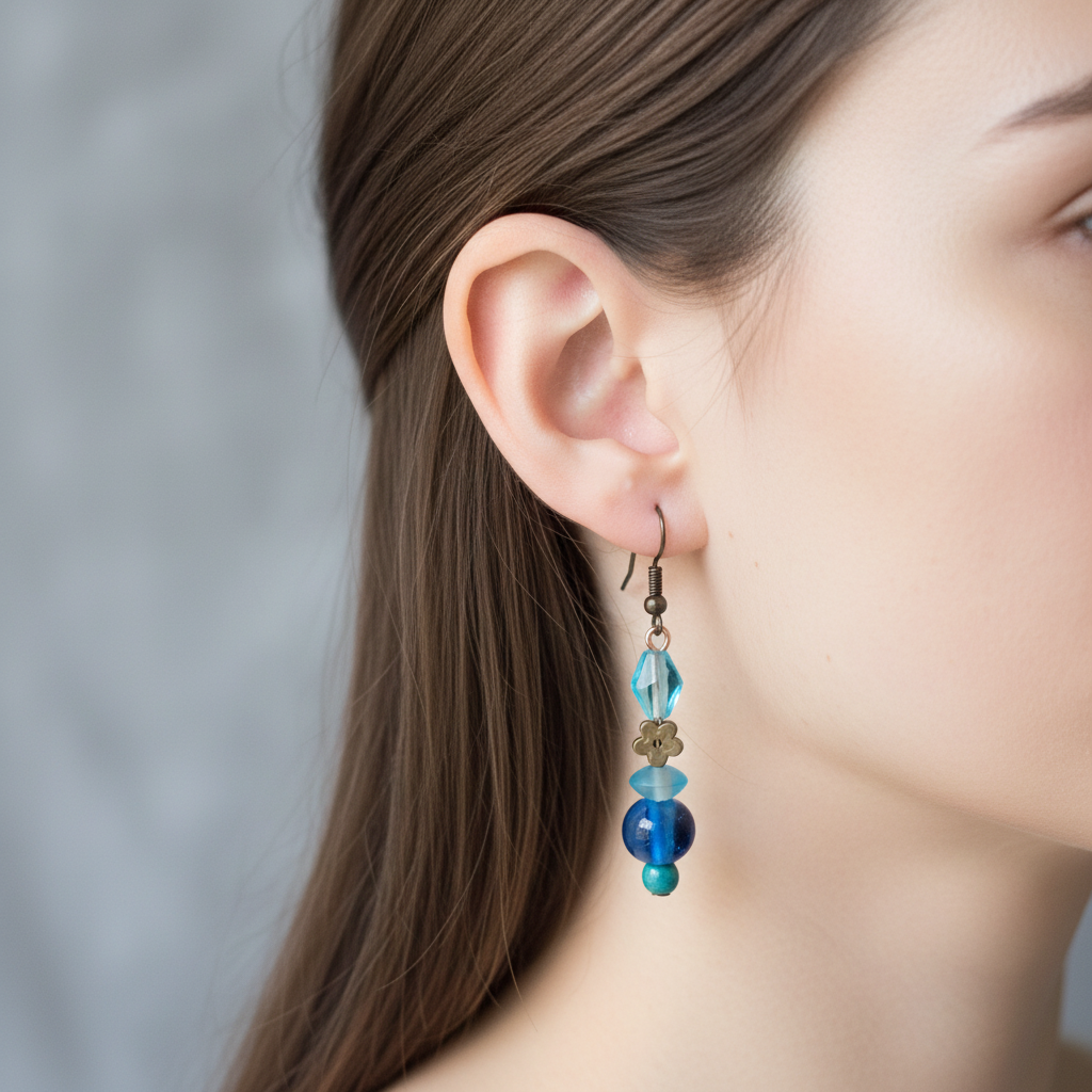 Blauwe kralenoorbellen juiste volgorde