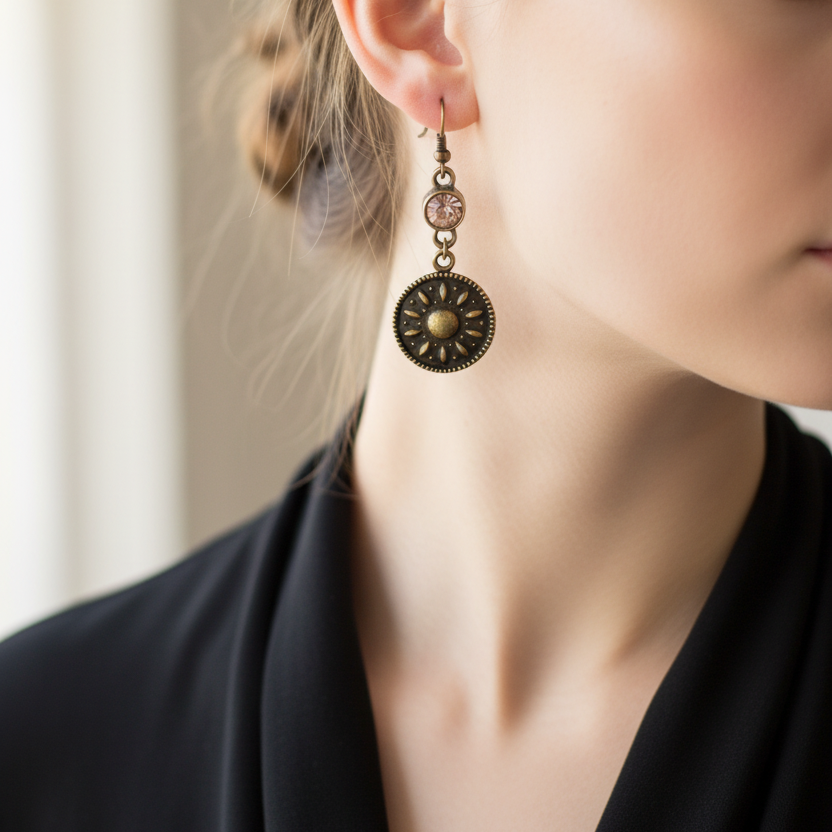 Boho oorbellen met roze steen - profiel