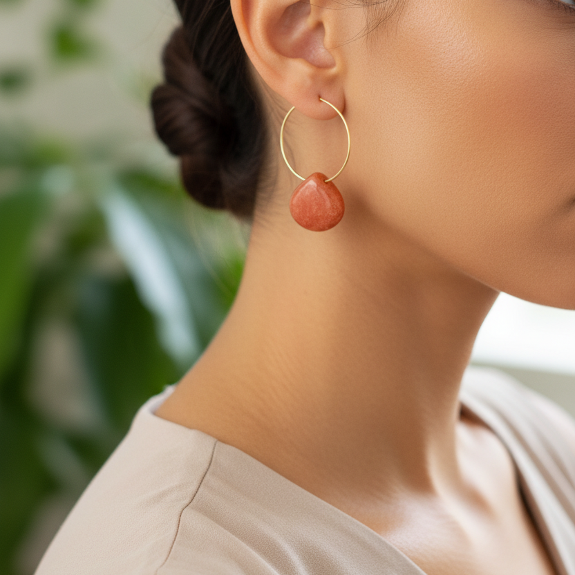 Gouden creolen met koraal edelsteen correct