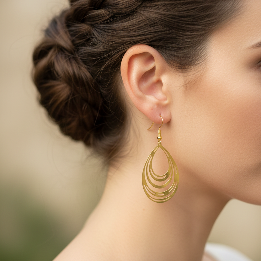 Gouden gelaagde oorbellen gedragen correcte maat