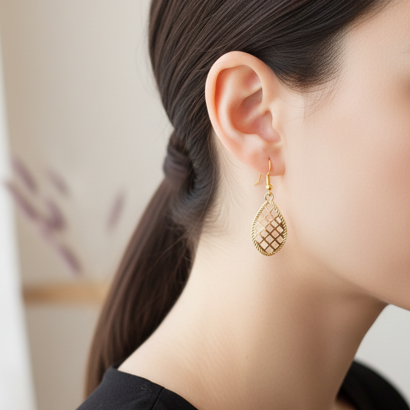 Gouden grid druppel oorbellen - veel kleiner