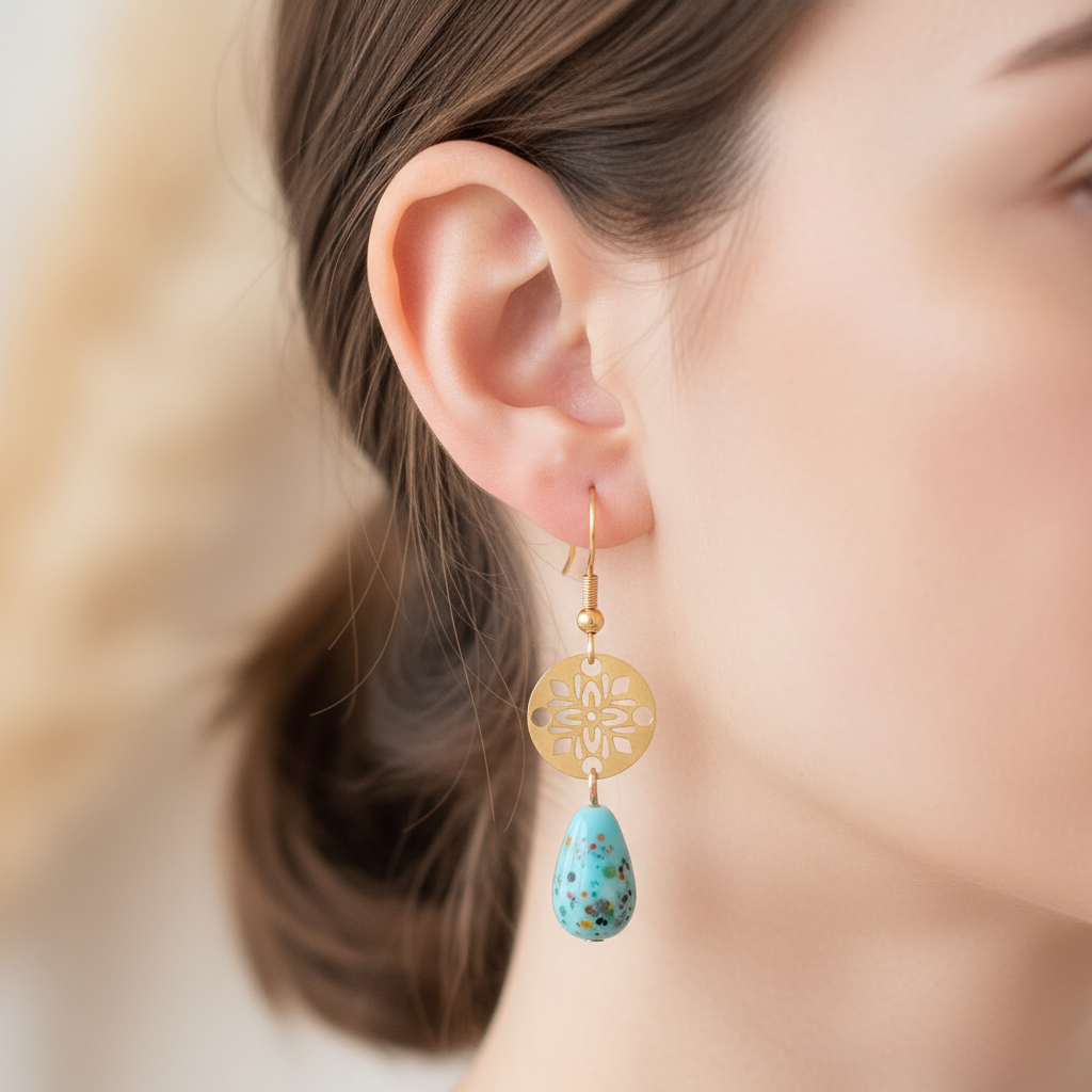 Gouden oorbellen turquoise licht