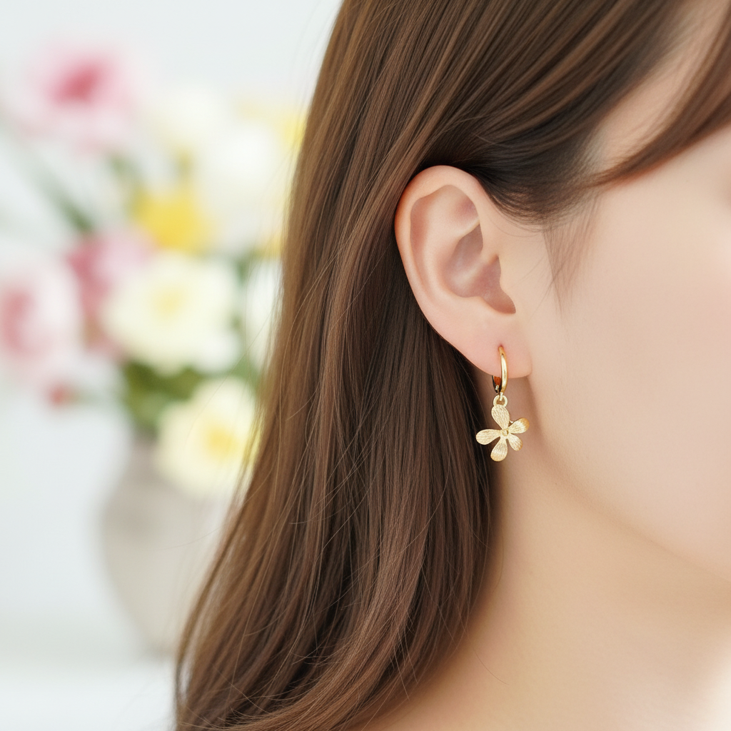 Gouden ringetjes met bloem