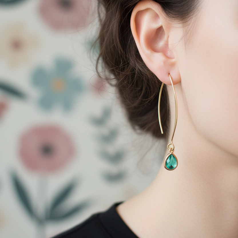 Gouden turquoise oorbellen - haak door oor geen oog