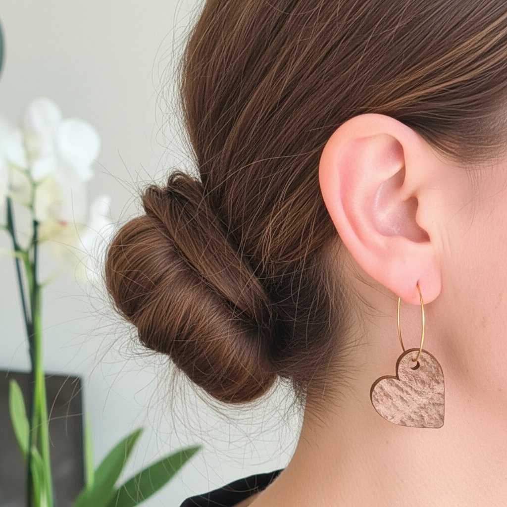 Leren hart oorbellen goud