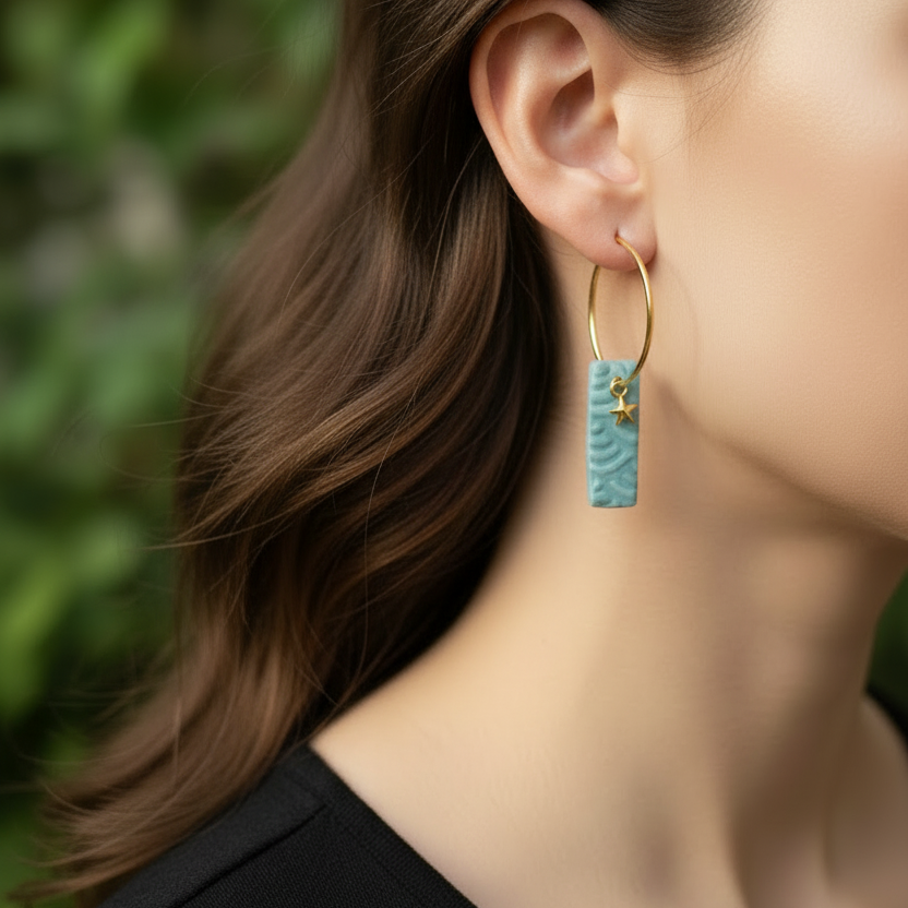 Light blue polymer clay bar with gold ring and star - loose hair