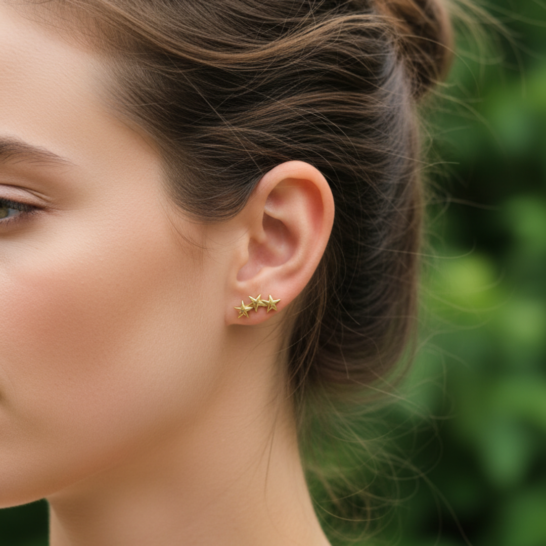 Nette gouden drie sterren oorbel