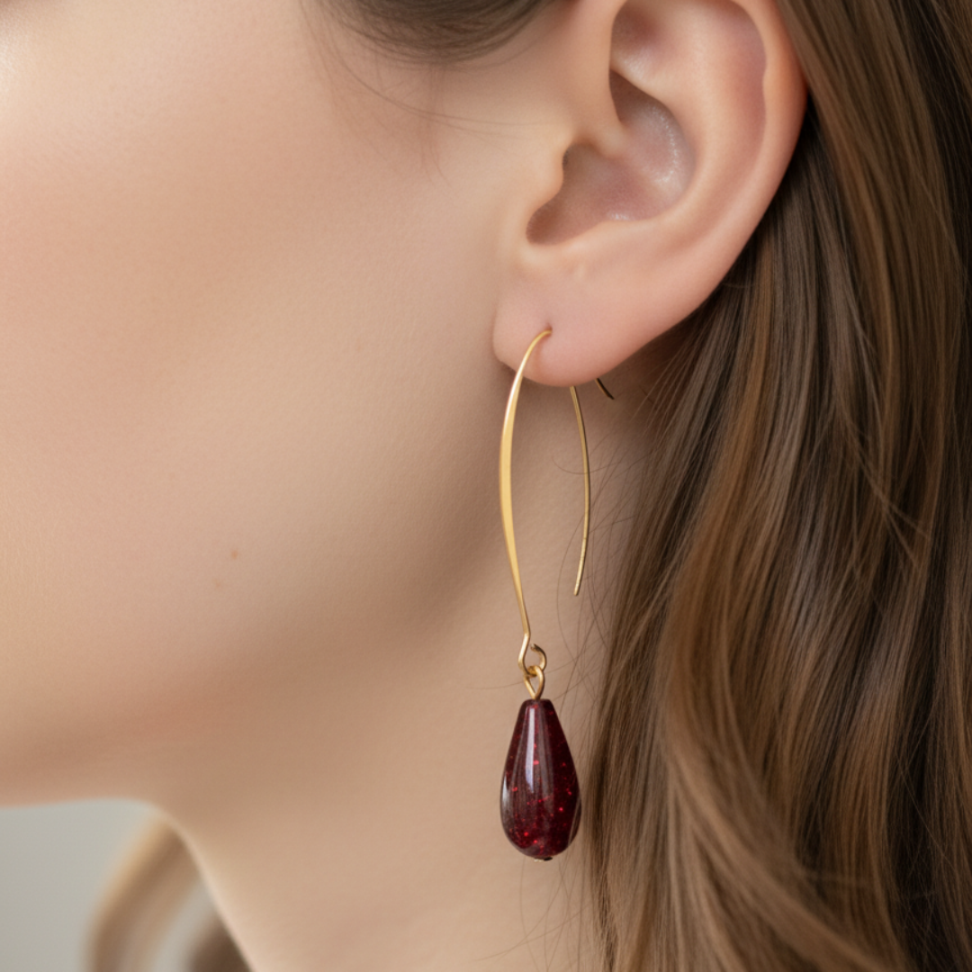 Oorbellen rode druppel goud variatie