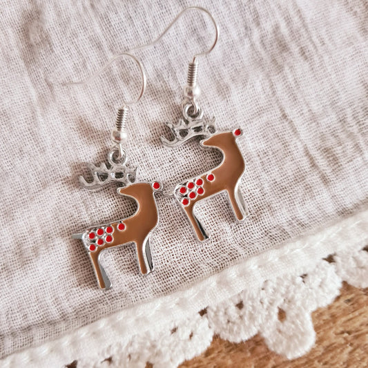 Kerst oorbellen zilver rendier bruin