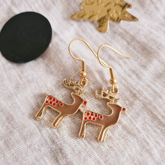 Kerst oorbellen goud rendier bruin