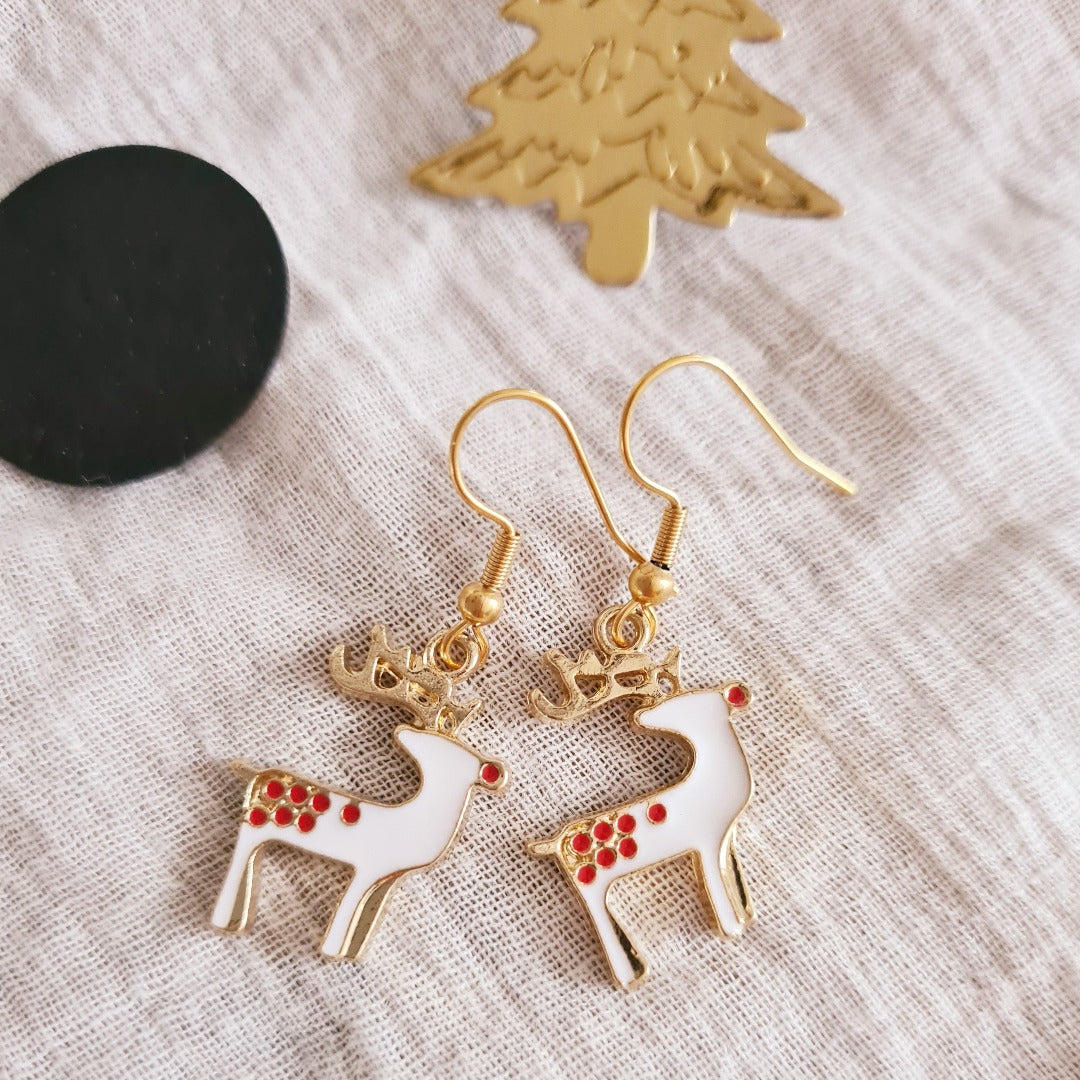 Kerst oorbellen goud rendier wit