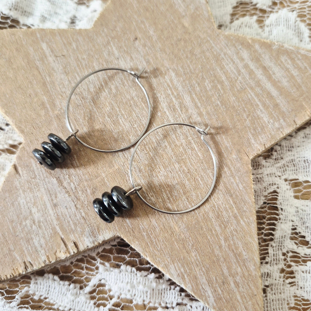 Ringen stainless steel zilver met hematiet kraaltjes nikkelvrij