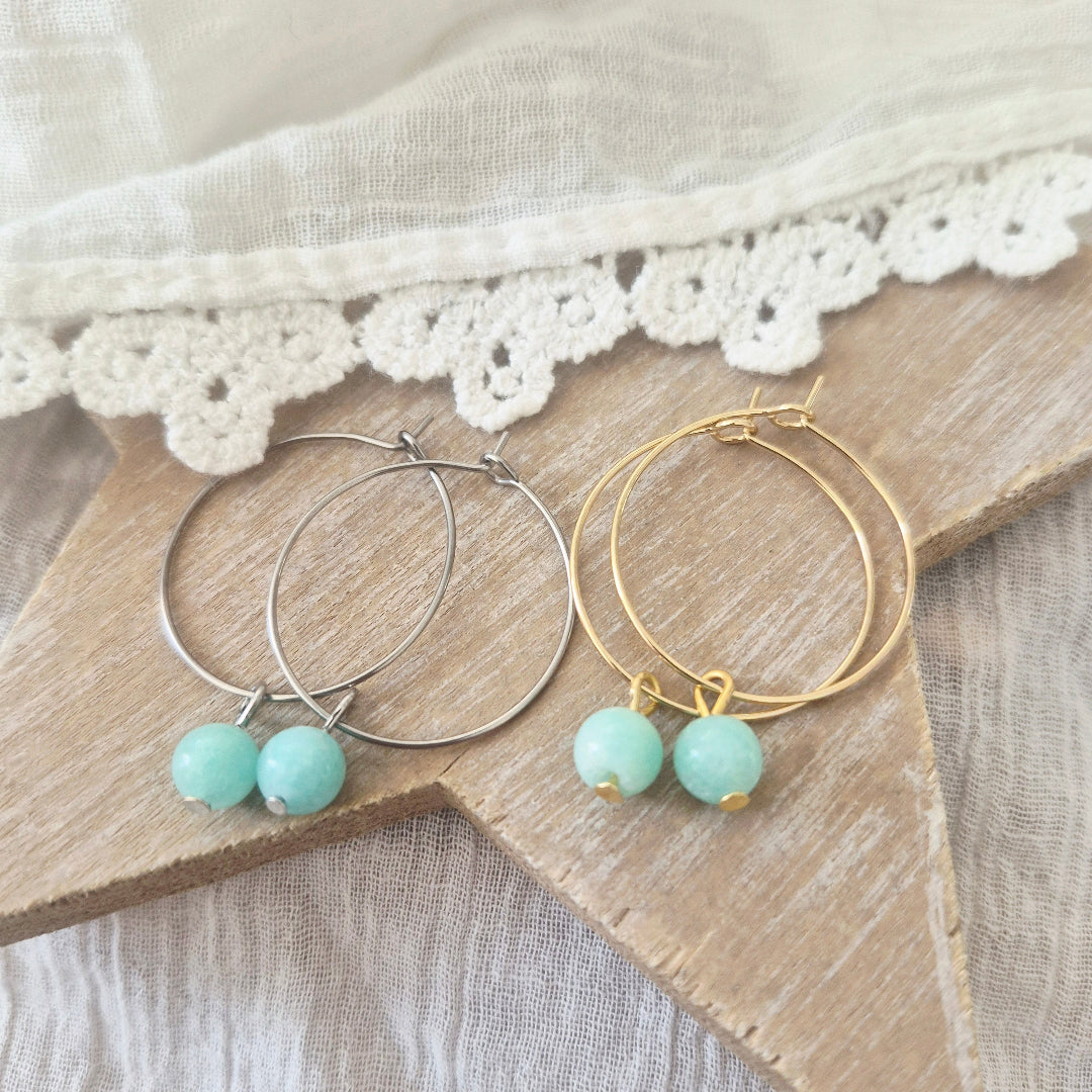 Ringoorbellen met aventurijn steentje in goud of zilver