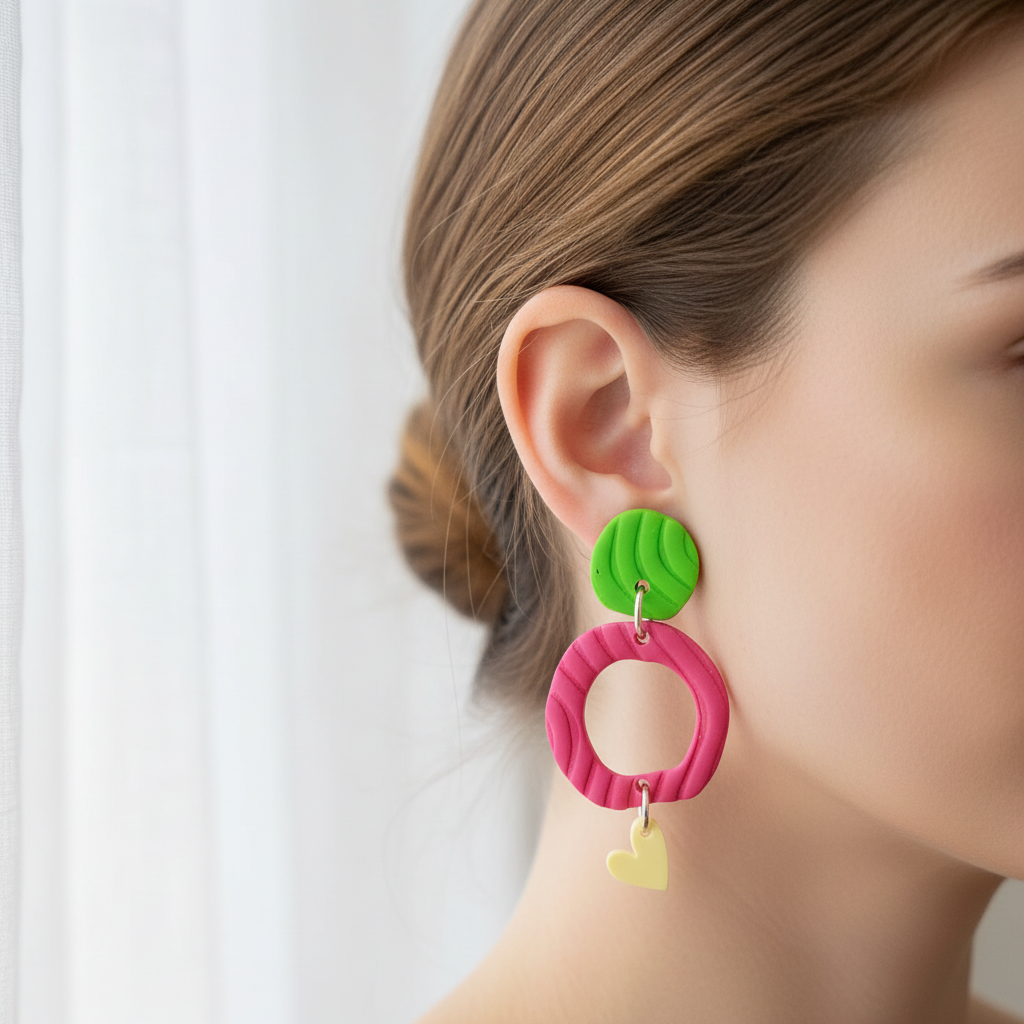 Roze-groene oorbellen - lichter en zonder oog