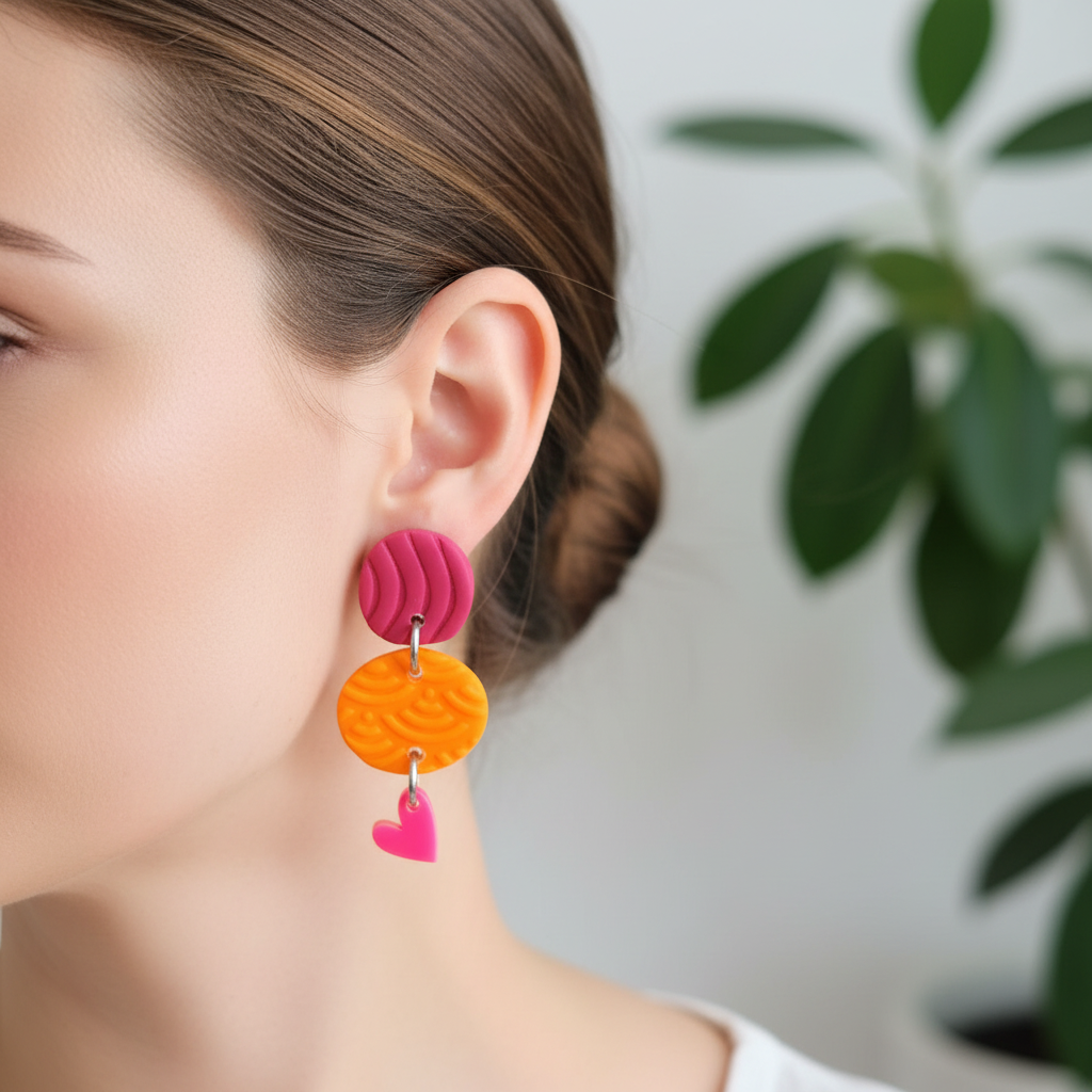 Roze-oranje oorbellen - ZONDER OOG