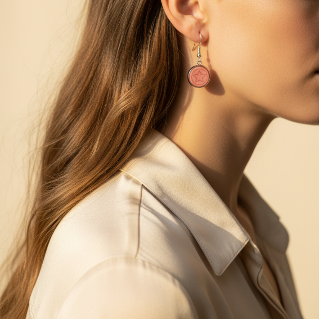 Roze ster oorbellen zijprofiel