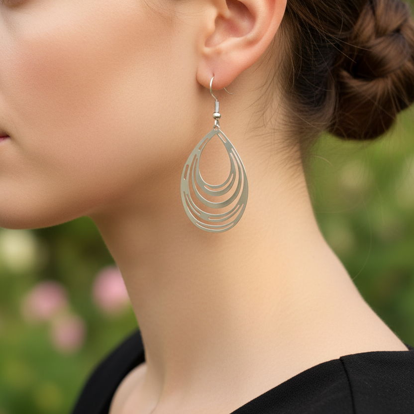 Silver layered teardrop earring