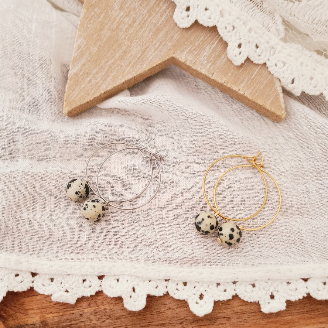 Stainless steel ringen in goud en zilver met dalmatier jaspis steentje