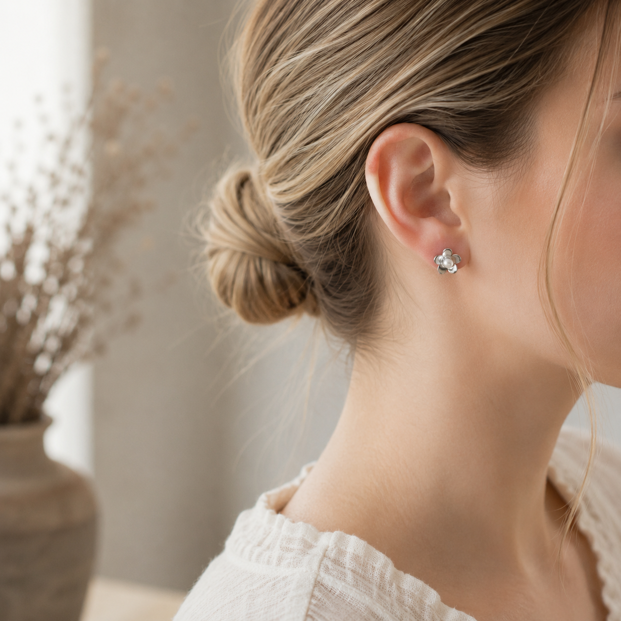 stekertjes stainless steel met pareltje in het midden