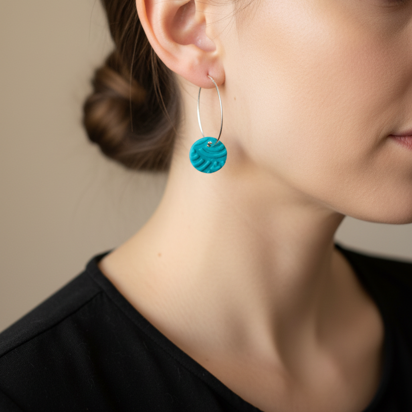 Turquoise polymeerklei oorbellen - 3,8 cm totaal