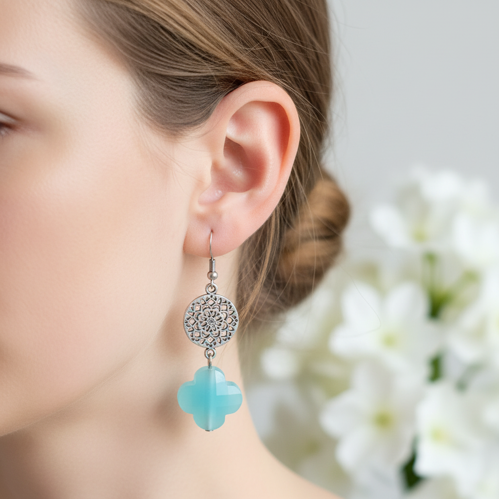 Zilver aqua klaver mandala nieuw