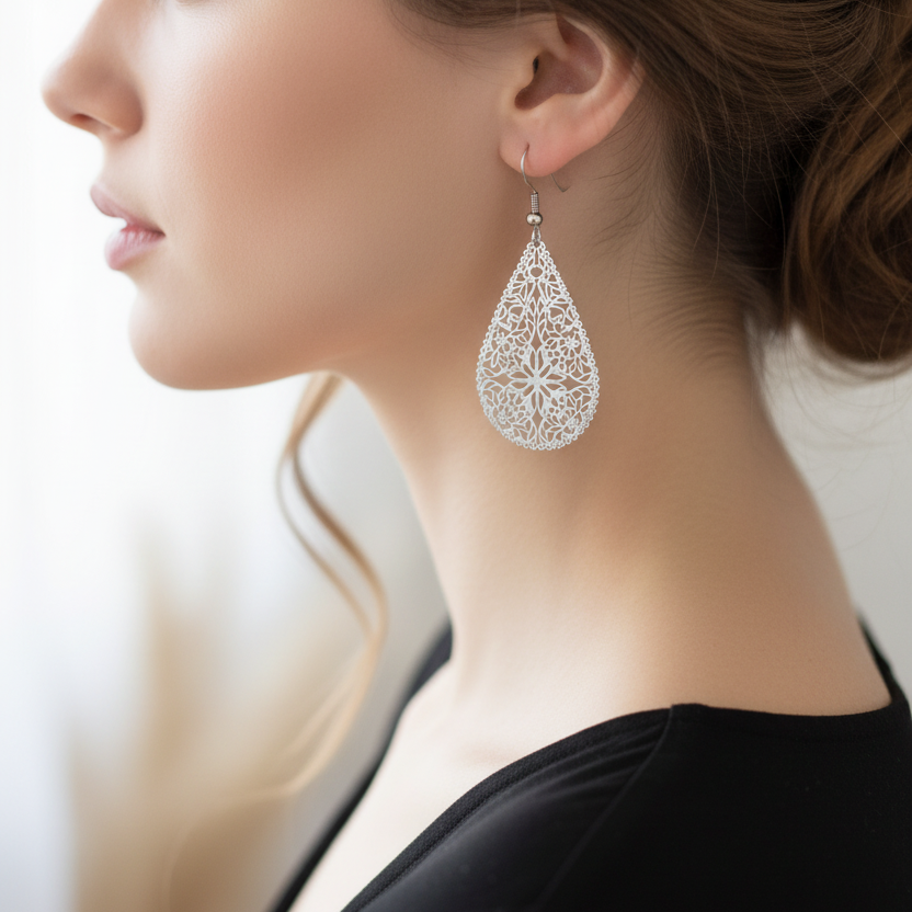Zilveren filigraan oorbellen - zonder oog