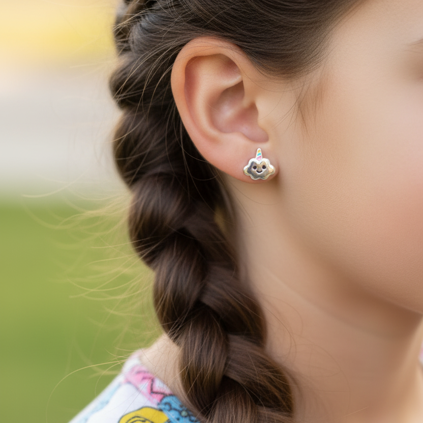 Zilveren kinderoorbellen met wolkje - zelfde pose ander kind