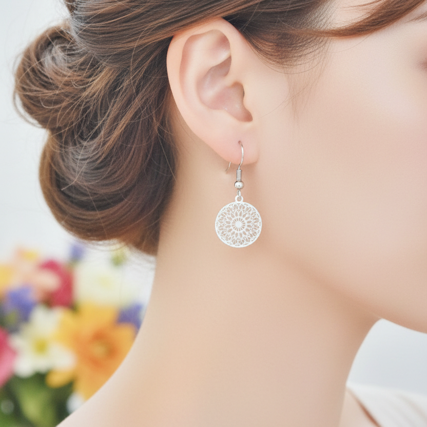 Zilveren mandala oorbellen - model