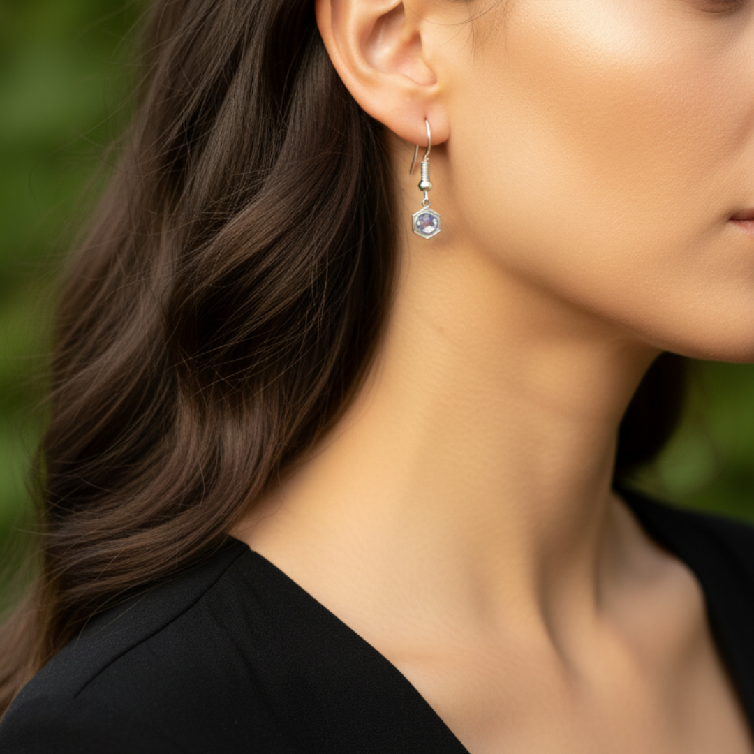 Zilveren oorbellen met lila steen kleiner correcte kleur